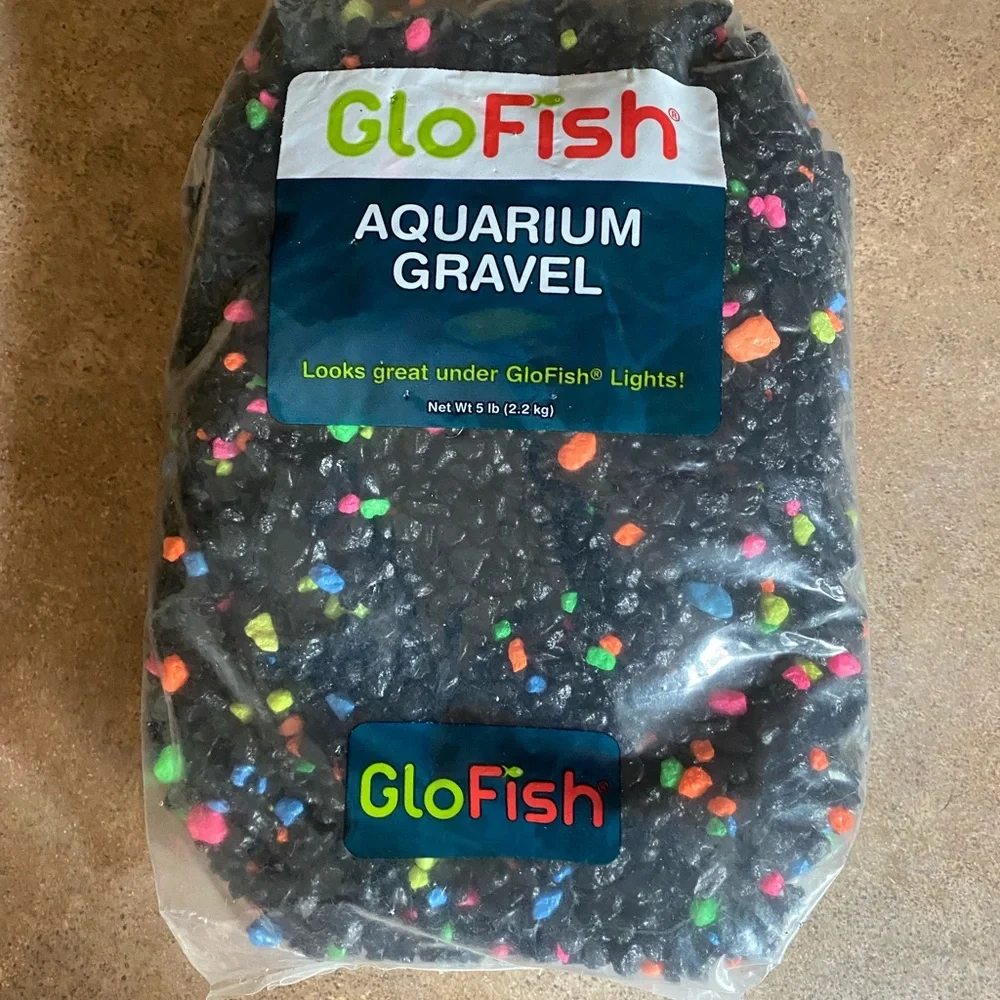 GloFish Black Gravel w/ Neon Color Bits 8.6 pounds. 2 bags total 8.6 pounds.